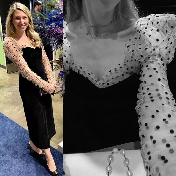 Doen Criselda Midi Dress Black Velvet Polka Dot Puff Sleeve Heirloom Size 00 - Picture 3 of 12